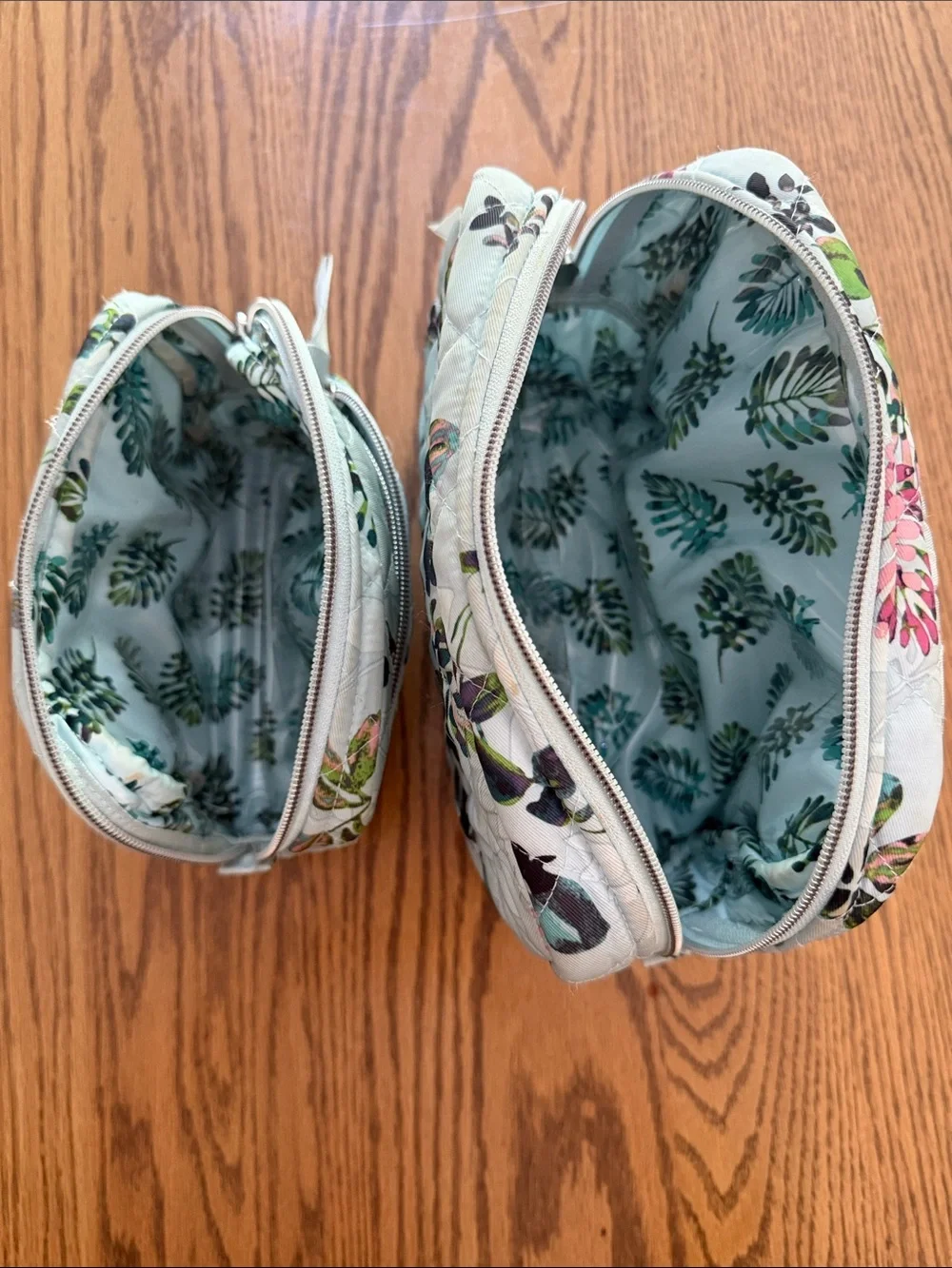 Vera Bradley Quilted Floral Cosmetic Pouch Set Green & Teal